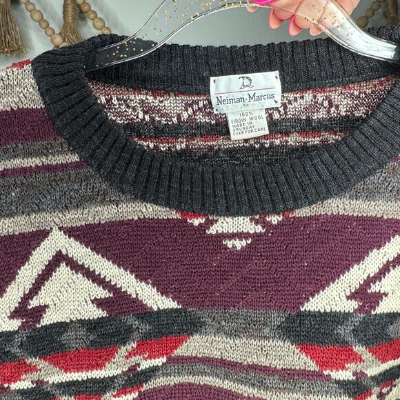 Vintage Neiman Marcus Virgin Wool Pattern Oversized Sweater - Picture 5 of 5